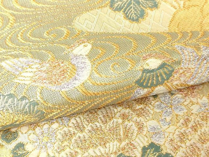 平和屋本店▼六通柄袋帯　花鳥文　本金箔二重織　正絹　逸品　DABI1128sf
