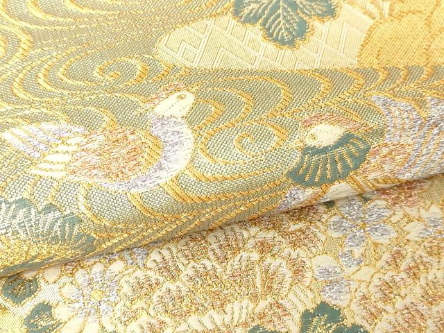 平和屋本店▼六通柄袋帯　花鳥文　本金箔二重織　正絹　逸品　DABI1128sf