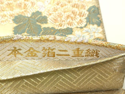 平和屋本店▼六通柄袋帯　花鳥文　本金箔二重織　正絹　逸品　DABI1128sf