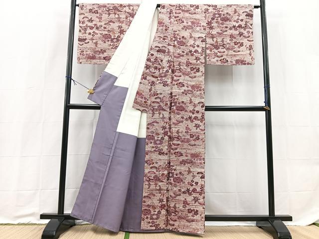 平和屋着物■上質な小紋　紬地　花鳥風景文　正絹　逸品　未使用　BAAX9189yc