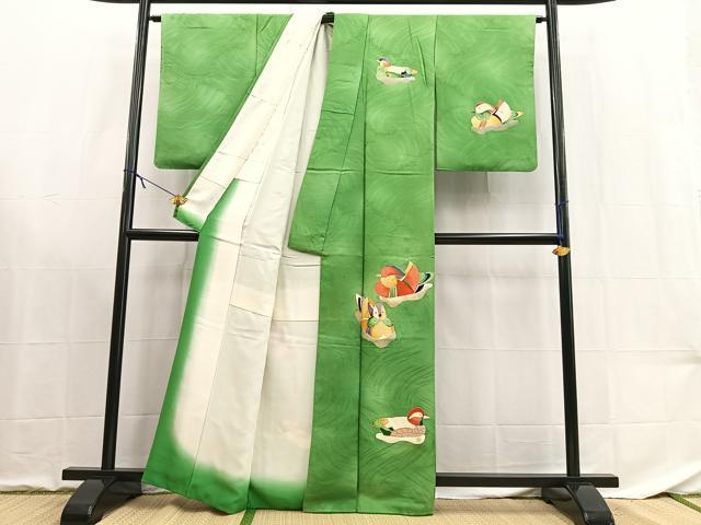 平和屋着物■訪問着　刺繍　鴛鴦文　暈し染め　正絹　逸品　BAAX9187yc