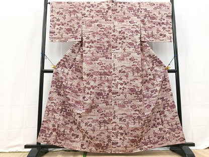 平和屋着物■上質な小紋　紬地　花鳥風景文　正絹　逸品　未使用　BAAX9189yc