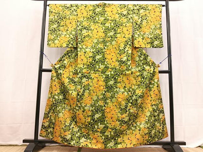 平和屋着物■小紋　抽象文　黒地　洗える着物　BAAX9263yc