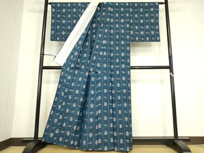 平和屋着物▽上質な紬　単衣　絣間道　正絹　逸品　DABH6109az