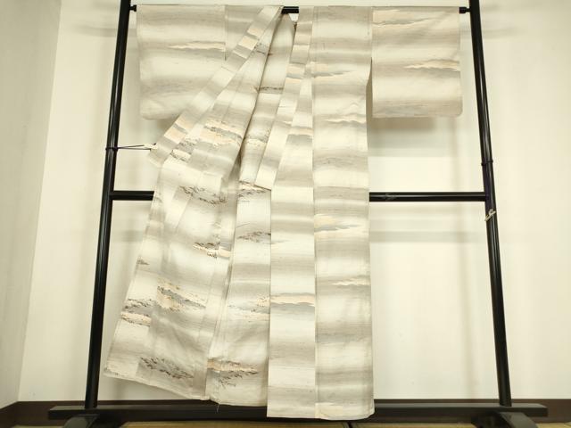 平和屋着物▽上質な紬　単衣　霞横段文　正絹　逸品　DABH6107az