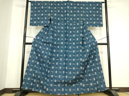 平和屋着物▽上質な紬　単衣　絣間道　正絹　逸品　DABH6109az