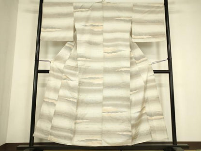 平和屋着物▽上質な紬　単衣　霞横段文　正絹　逸品　DABH6107az