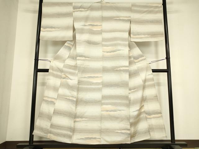 平和屋着物▽上質な紬　単衣　霞横段文　正絹　逸品　DABH6107az