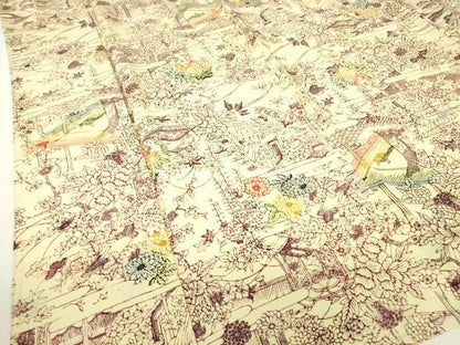 平和屋着物▽上質な小紋　単衣　型染　風景花文　正絹　逸品　DABH6114az