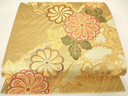 平和屋着物▼六通柄袋帯　片輪車花文　金糸　鈴乃屋扱い　正絹　逸品　DABH6148az