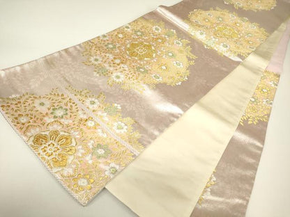 平和屋着物▼六通柄袋帯　正倉院花文　金糸　正絹　逸品　DABH6166az