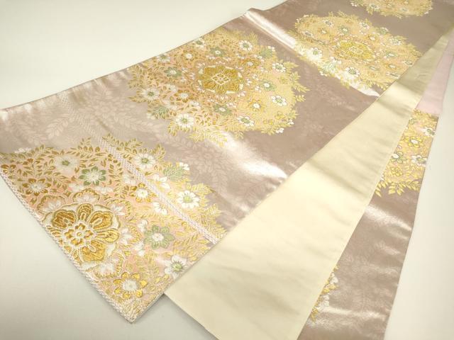 平和屋着物▼六通柄袋帯　正倉院花文　金糸　正絹　逸品　DABH6166az