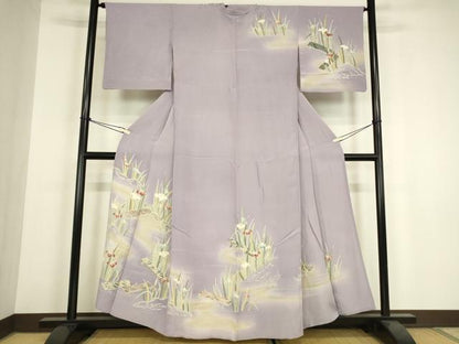 平和屋着物▽訪問着　単衣　友禅　杜若　カキツバタ　正絹　逸品　DABH6134az