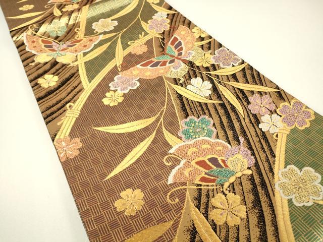 平和屋着物▼佐賀錦　六通柄袋帯　舞蝶花文　金糸　正絹　逸品　DABH6168az