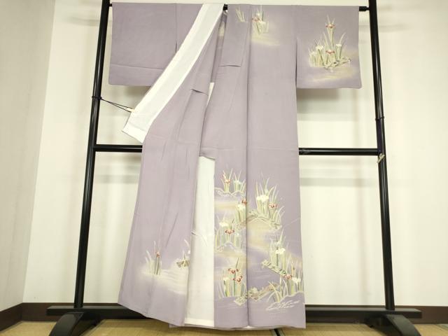 平和屋着物▽訪問着　単衣　友禅　杜若　カキツバタ　正絹　逸品　DABH6134az
