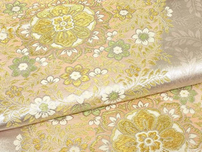平和屋着物▼六通柄袋帯　正倉院花文　金糸　正絹　逸品　DABH6166az