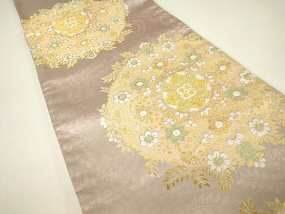 平和屋着物▼六通柄袋帯　正倉院花文　金糸　正絹　逸品　DABH6166az