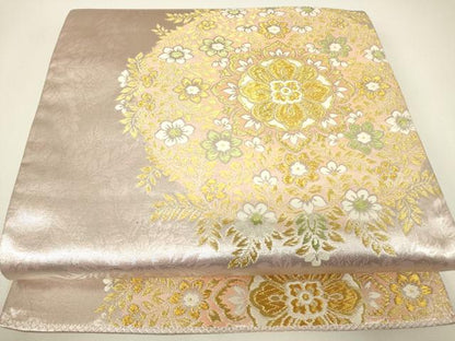 平和屋着物▼六通柄袋帯　正倉院花文　金糸　正絹　逸品　DABH6166az