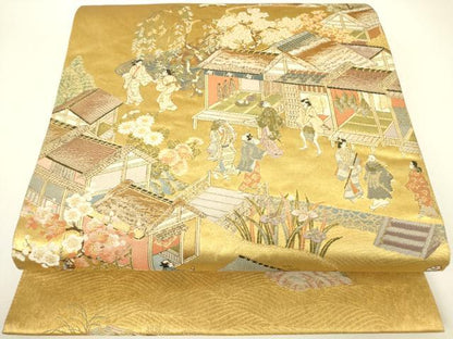 平和屋着物▼六通柄袋帯　江戸風俗文　金糸　正絹　逸品　DABH6176az