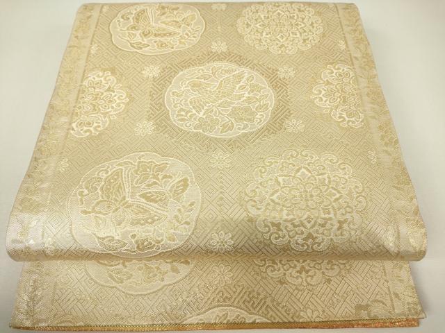 平和屋着物▼佐賀錦　両面　六通柄袋帯　正倉院花文　金糸　正絹　逸品　DABH6201az