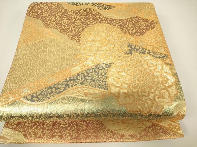 平和屋着物▼佐賀錦　両面　六通柄袋帯　正倉院花文　金糸　正絹　逸品　DABH6201az