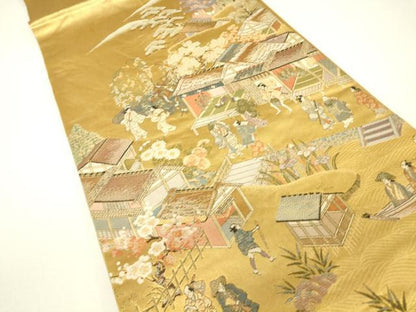 平和屋着物▼六通柄袋帯　江戸風俗文　金糸　正絹　逸品　DABH6176az