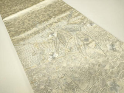 平和屋着物▼中国三大刺繍　スワトウ刺繍　汕頭刺繍　総刺繍　太鼓柄袋帯　笹取籬花文　引箔　正絹　逸品　DABH6203az
