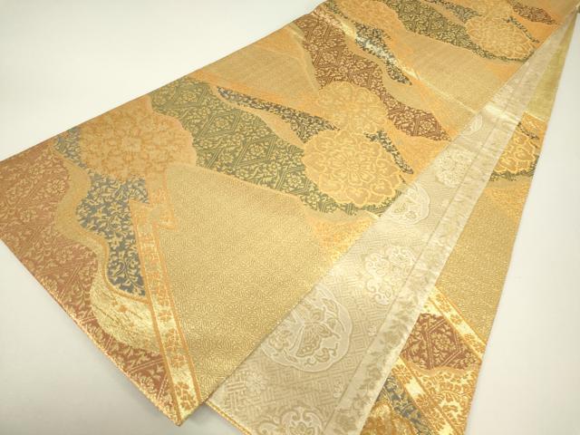 平和屋着物▼佐賀錦　両面　六通柄袋帯　正倉院花文　金糸　正絹　逸品　DABH6201az