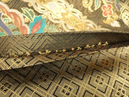 平和屋着物▼佐賀錦　六通柄袋帯　唐織　正倉院花文　金糸　正絹　逸品　DABH6204az