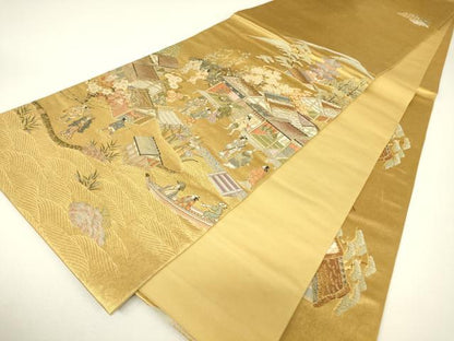 平和屋着物▼六通柄袋帯　江戸風俗文　金糸　正絹　逸品　DABH6176az