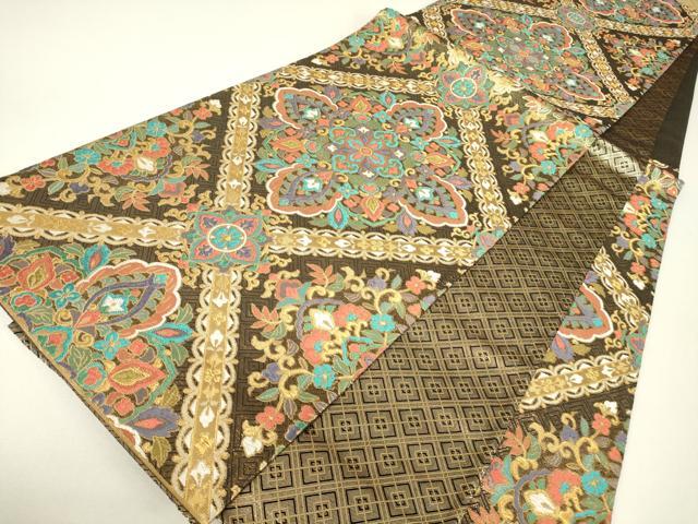 平和屋着物▼佐賀錦　六通柄袋帯　唐織　正倉院花文　金糸　正絹　逸品　DABH6204az