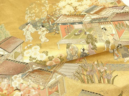 平和屋着物▼六通柄袋帯　江戸風俗文　金糸　正絹　逸品　DABH6176az