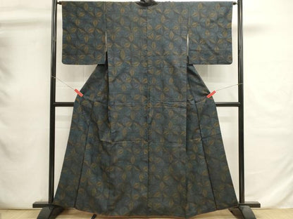 平和屋着物■上質な紬　麻の葉文様　正絹　逸品　DABI0738cd