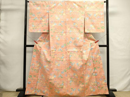 平和屋着物■上質な紬　草花文　正絹　逸品　未使用　DABI0709cd