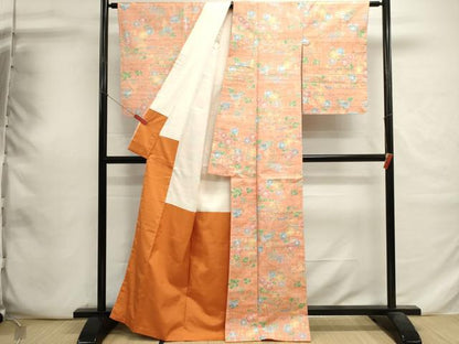 平和屋着物■上質な紬　草花文　正絹　逸品　未使用　DABI0709cd