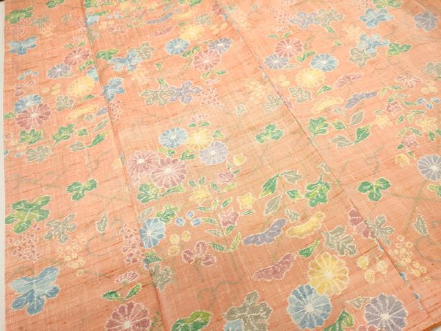 平和屋着物■上質な紬　草花文　正絹　逸品　未使用　DABI0709cd