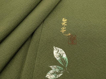 平和屋着物■上質な色無地　作家物　霞地紋　黄海松茶色　正絹　逸品　DABI0724cd