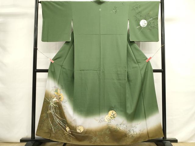 平和屋着物■訪問着　手描き　雪輪花文　櫛　暈し染め　金彩　正絹　逸品　DABI0704cd