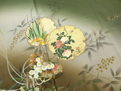 平和屋着物■訪問着　手描き　雪輪花文　櫛　暈し染め　金彩　正絹　逸品　DABI0704cd