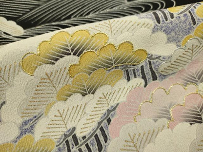 平和屋着物■豪華黒留袖　駒刺繍　浜松文　金彩　正絹　逸品　DABI0719cd