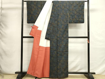 平和屋着物■上質な紬　麻の葉文様　正絹　逸品　DABI0738cd