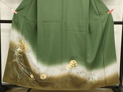 平和屋着物■訪問着　手描き　雪輪花文　櫛　暈し染め　金彩　正絹　逸品　DABI0704cd