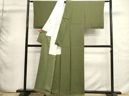 平和屋着物■上質な色無地　作家物　霞地紋　黄海松茶色　正絹　逸品　DABI0724cd