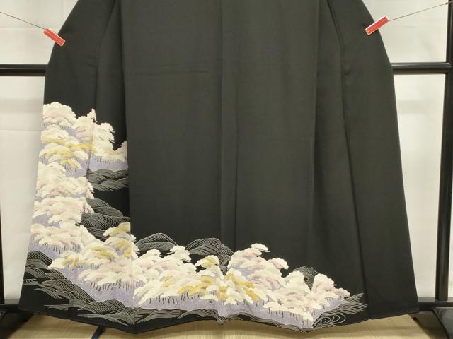 平和屋着物■豪華黒留袖　駒刺繍　浜松文　金彩　正絹　逸品　DABI0719cd