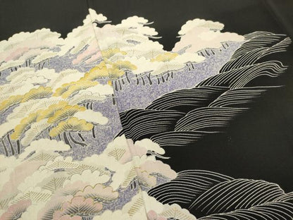 平和屋着物■豪華黒留袖　駒刺繍　浜松文　金彩　正絹　逸品　DABI0719cd