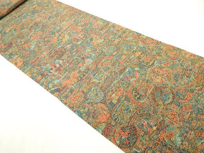 平和屋着物▼羽織・コート　解き反物　羽尺　器物花鳥文　逸品　DABH8136zy