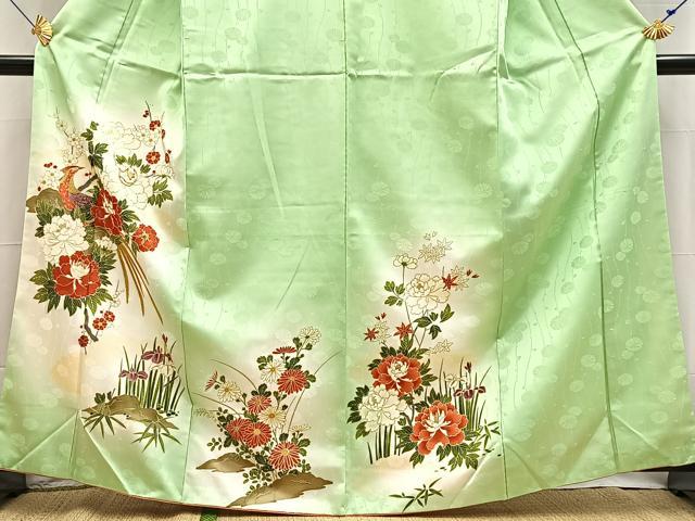 平和屋着物■訪問着　駒刺繍　孔雀花文　暈し染め　金彩　洗える着物　BAAX9329yc