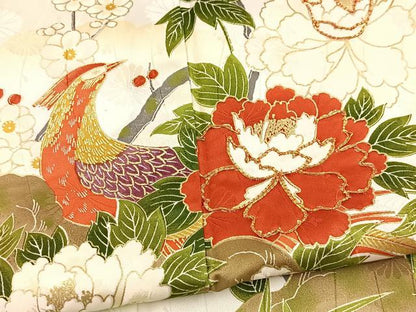 平和屋着物■訪問着　駒刺繍　孔雀花文　暈し染め　金彩　洗える着物　BAAX9329yc