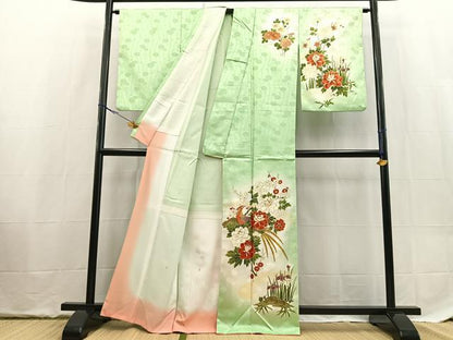 平和屋着物■訪問着　駒刺繍　孔雀花文　暈し染め　金彩　洗える着物　BAAX9329yc