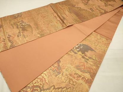 平和屋着物◎六通柄袋帯　鹿苑寺庭園　金糸　正絹　逸品　DABH5879ya